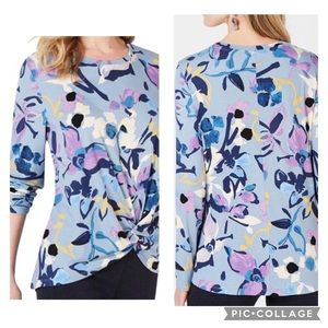 Style & Co Top Twist Front Floral Stretch L